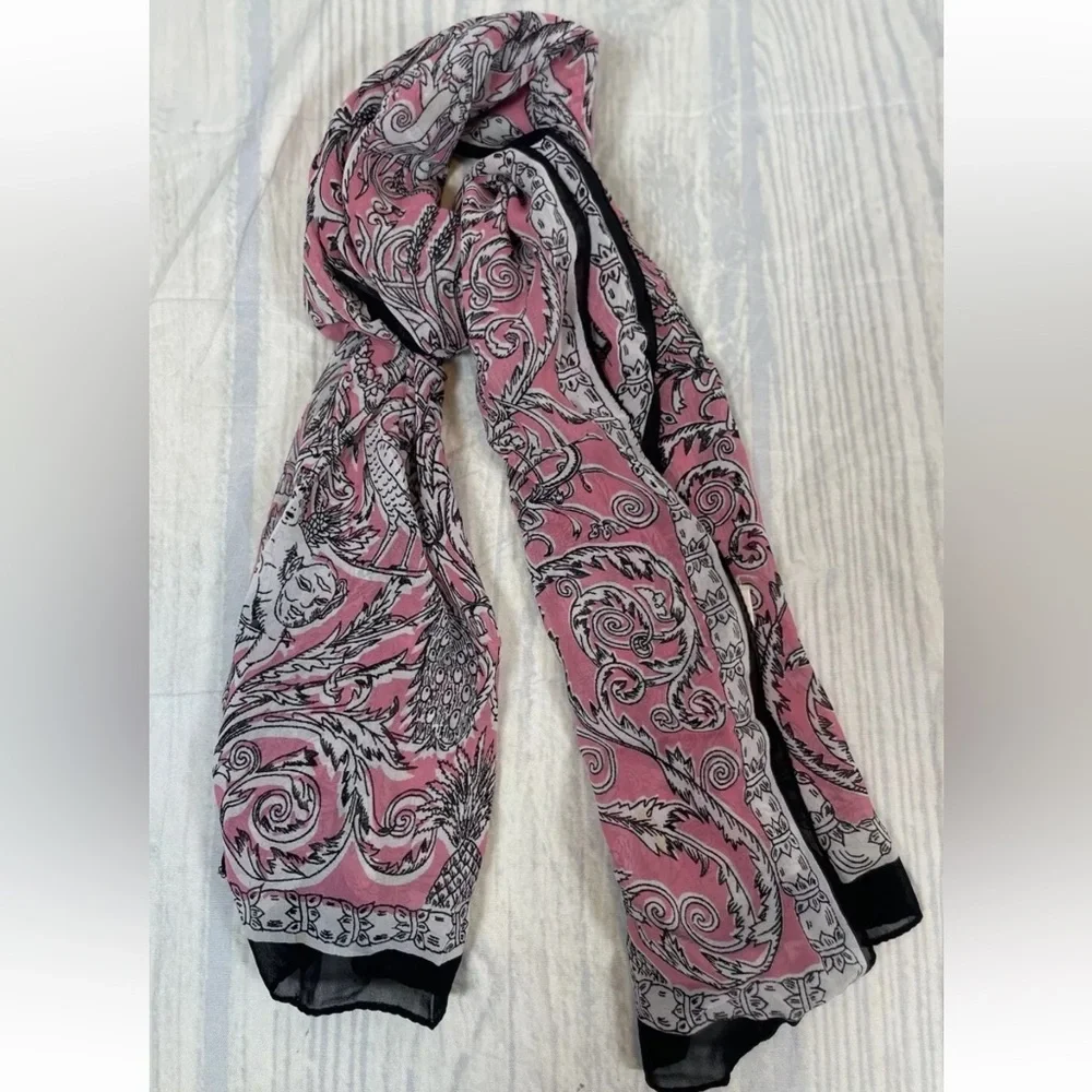 VINTAGE BABE CREATION Woman's Neck‎ Scarf Head Wrap Pink Black cherubs angels